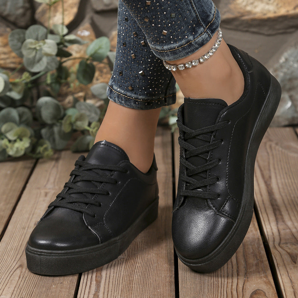 Women's Platform Lace-Up Sneakers - Casual Chunky Sole Comfort Shoes