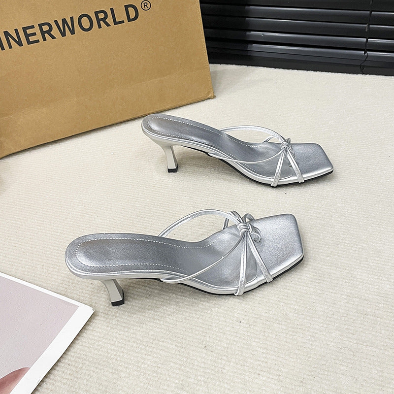 Square Toe Kitten Heel Mules with Bow Knot – 7CM Heel