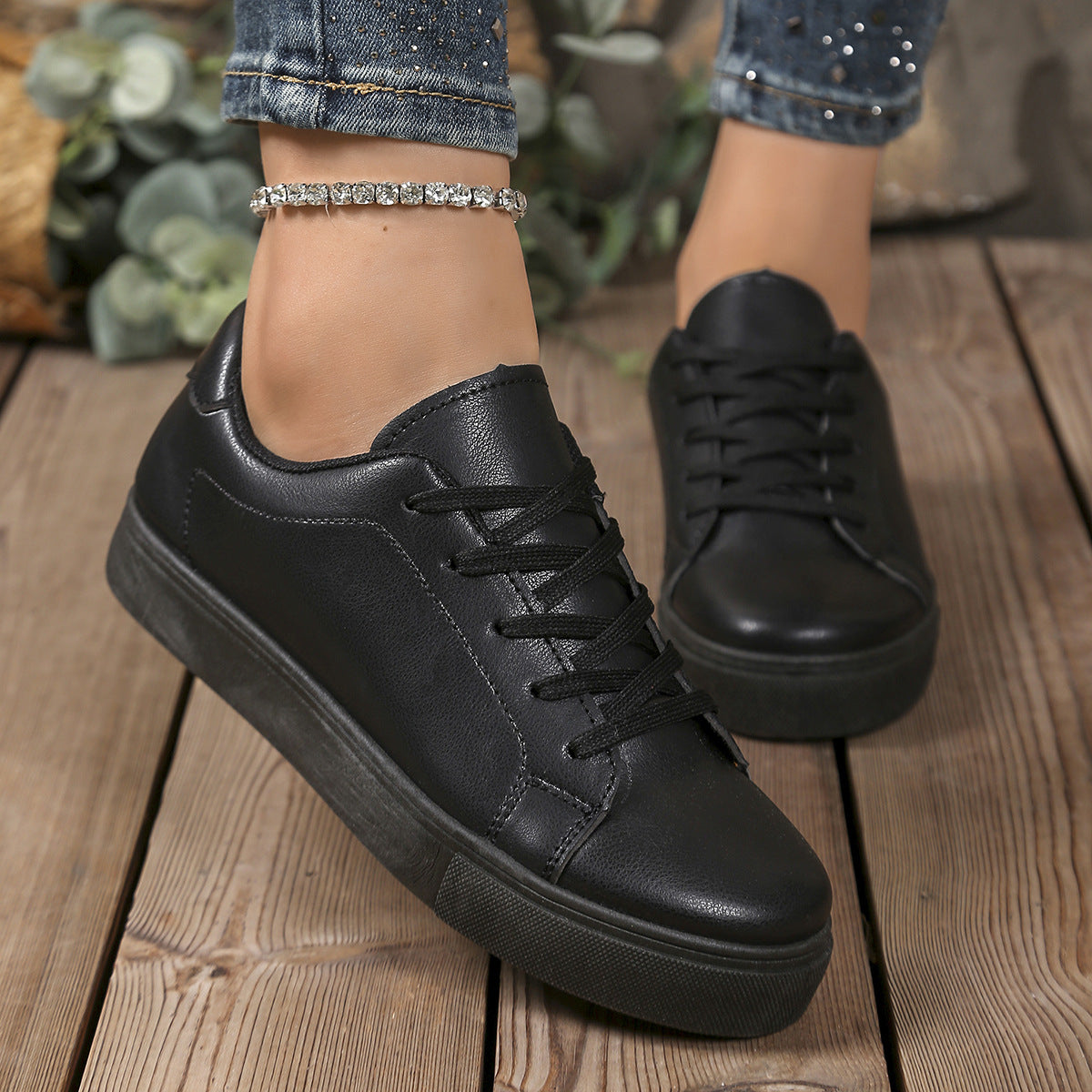Women's Platform Lace-Up Sneakers - Casual Chunky Sole Comfort Shoes