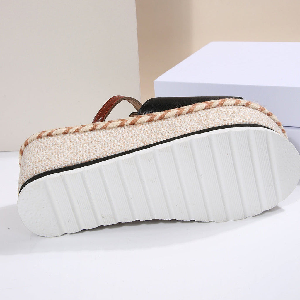 Women's Platform Wedge Espadrille Sandals - 8cm Chunky Peep Toe T-Strap Summer Sandals