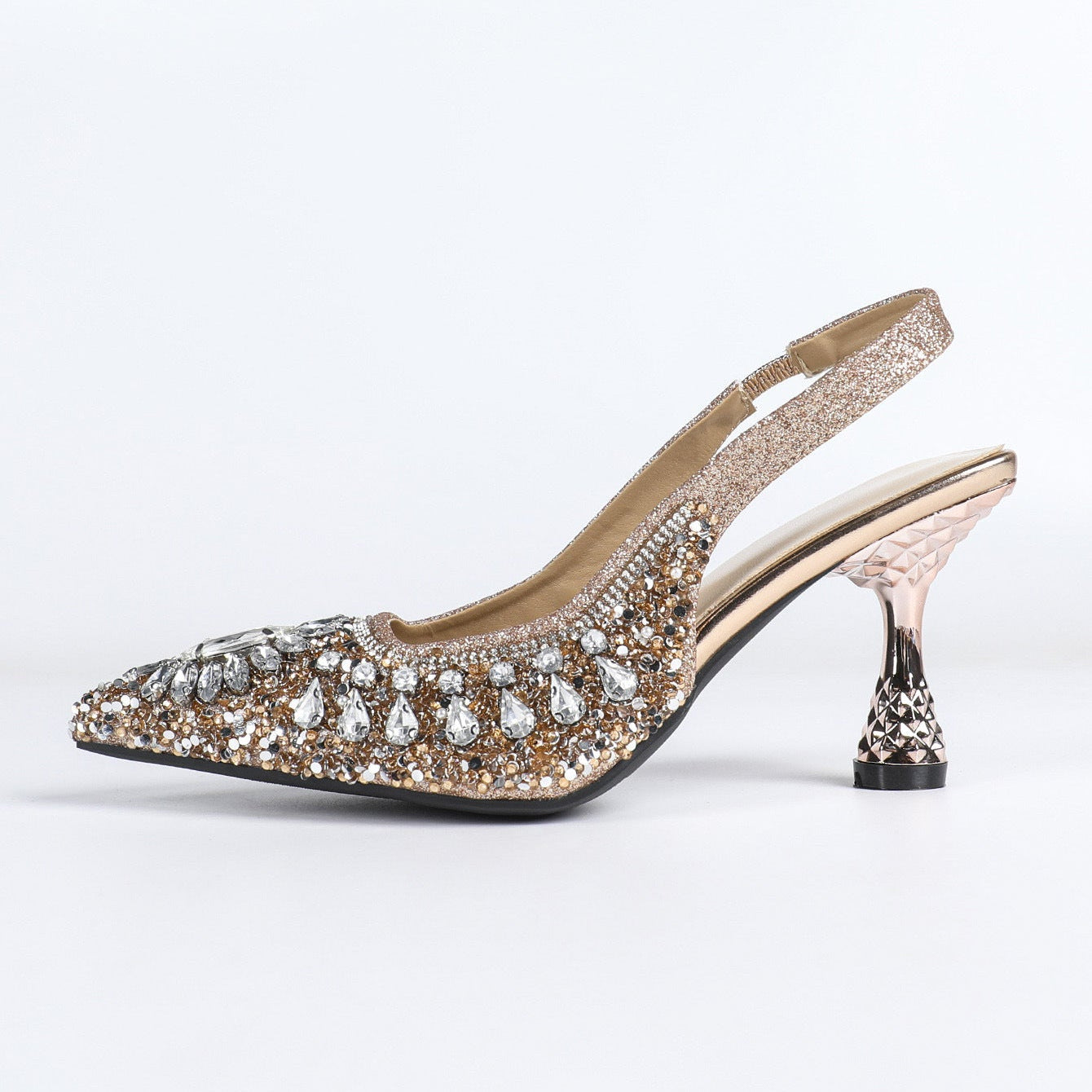 Women's Sparkling Rhinestone Slingback Kitten Heel Pumps - 8.3cm Pointed Toe Crystal Embellished Party Shoes