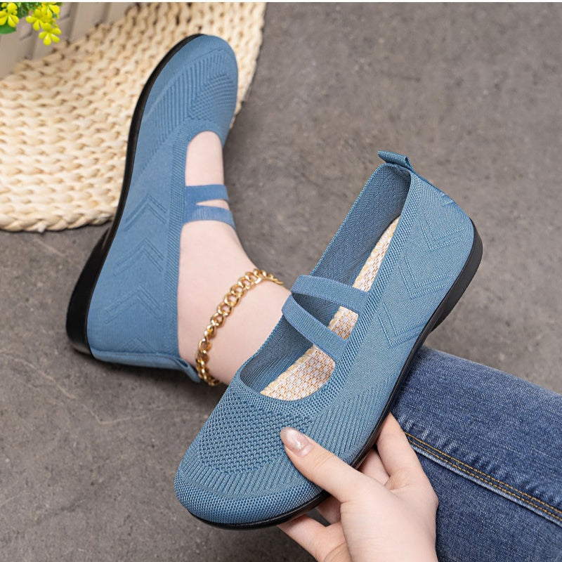 Women's Breathable Knit Mary Jane Flats - Comfortable Double Strap Mesh Ballet Flats