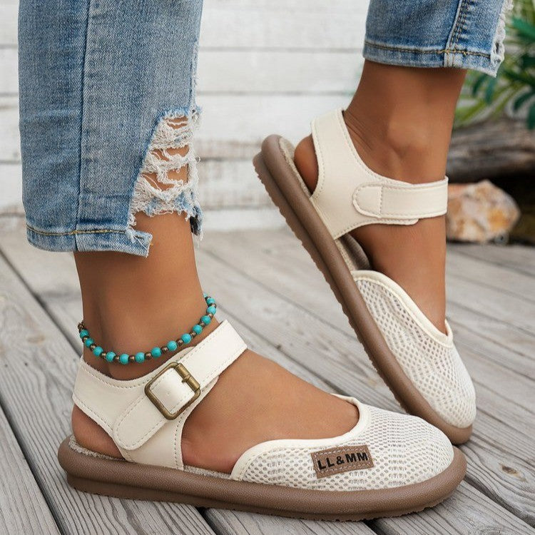 Breathable Mesh Buckle Ankle Strap Sandals - Comfort Flat Shoes