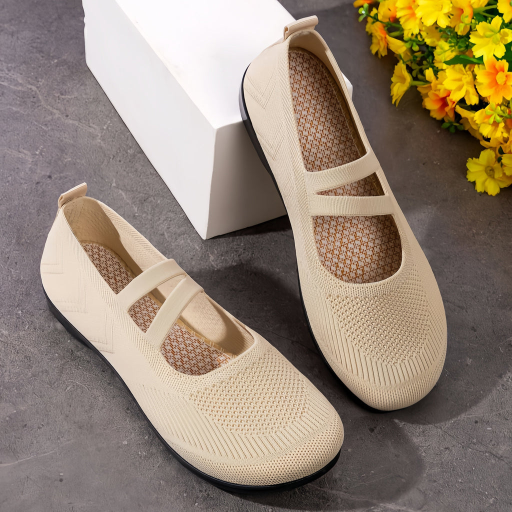 Women's Breathable Knit Mary Jane Flats - Comfortable Double Strap Mesh Ballet Flats