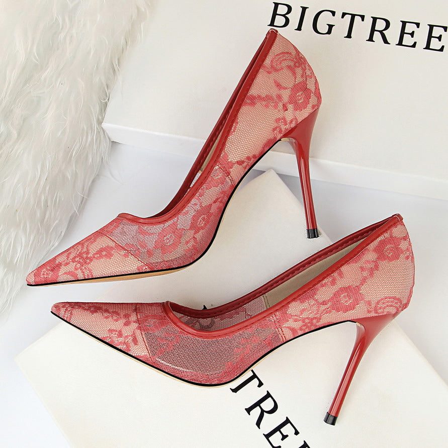 Sexy Lace Pointed Toe Stiletto Heels – 9cm Thin High Heel Pumps