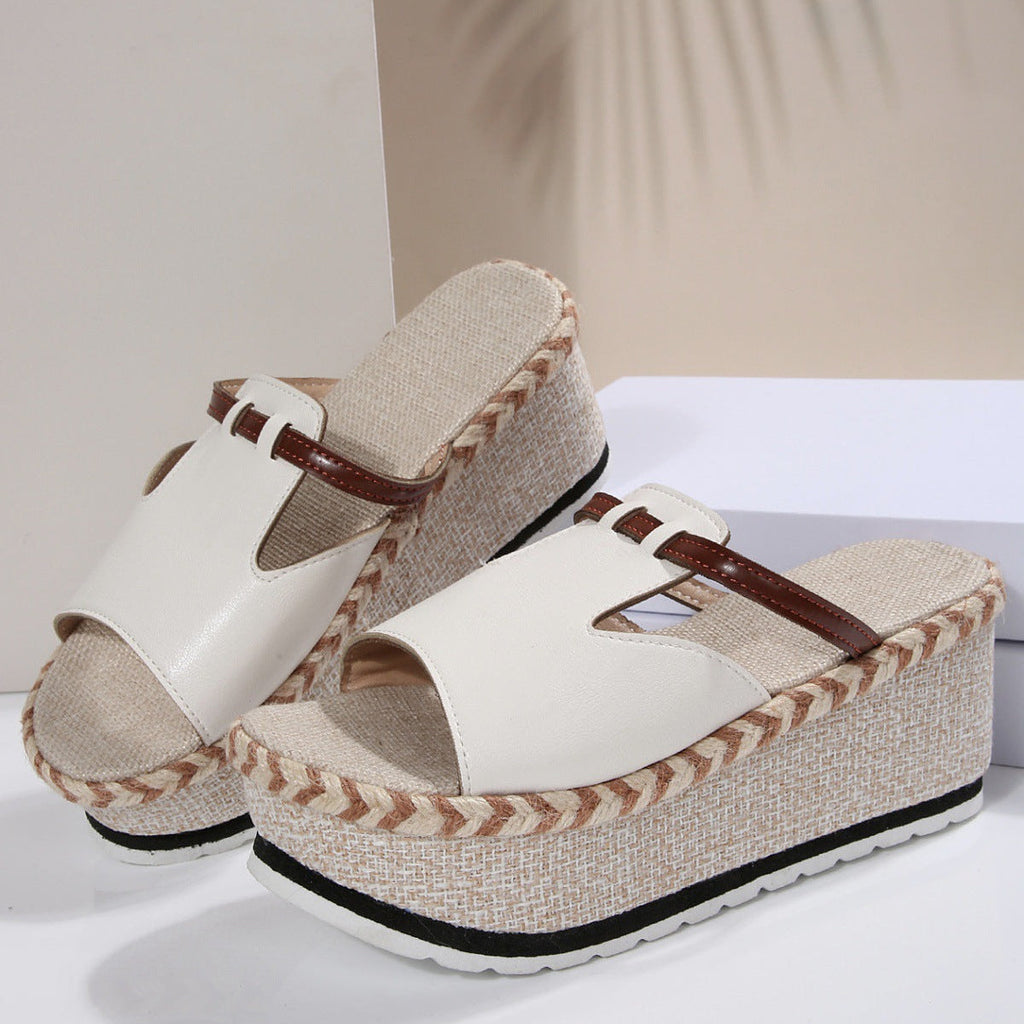 Women's Platform Wedge Espadrille Sandals - 8cm Chunky Peep Toe T-Strap Summer Sandals