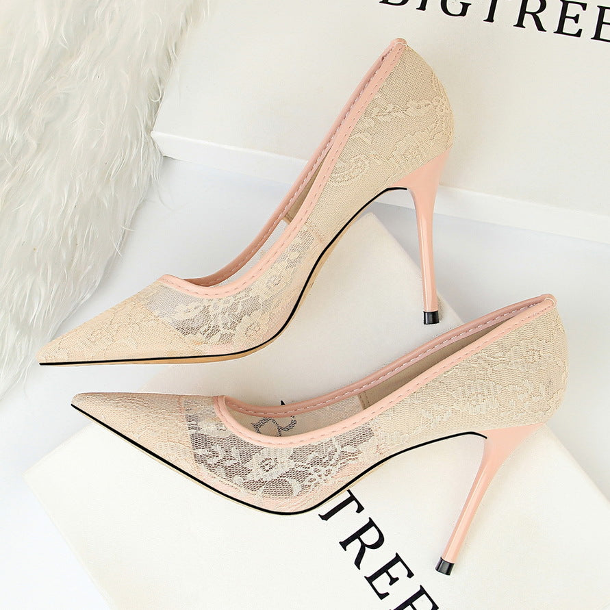 Sexy Lace Pointed Toe Stiletto Heels – 9cm Thin High Heel Pumps