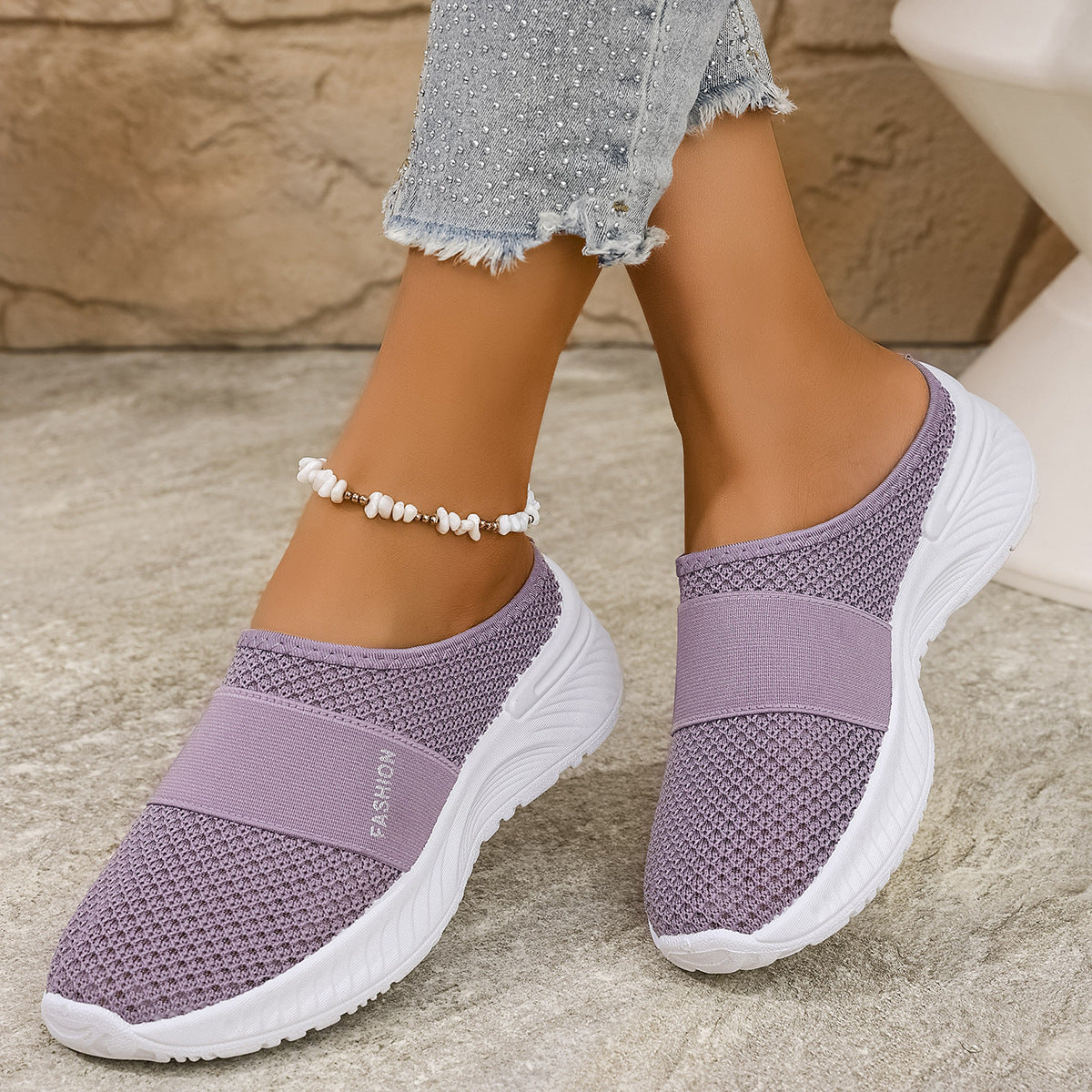 Women's Breathable Mesh Slip-On Sneakers - Lightweight Platform Casual Shoes