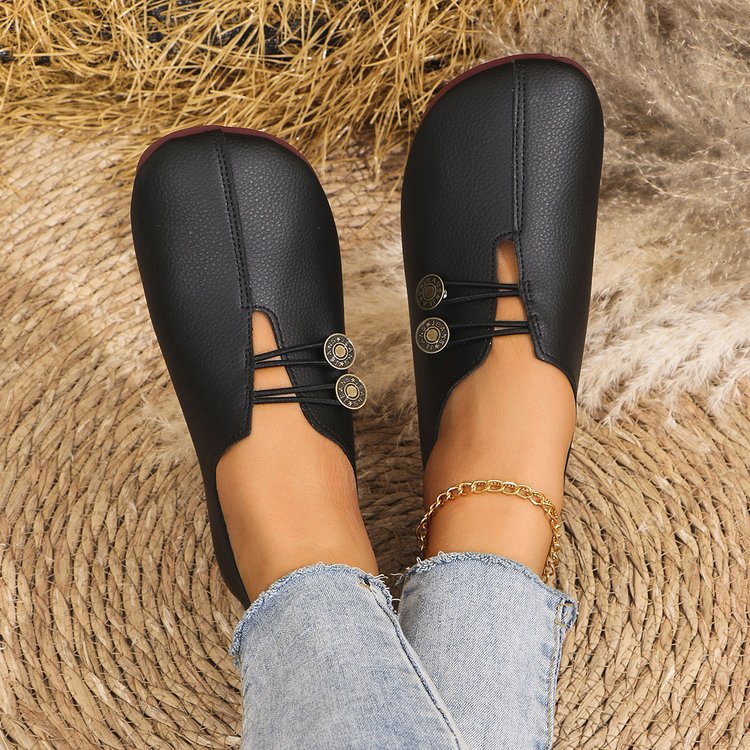 Classic Button Strap Comfort Flats – Casual Slip-On Loafers for Women