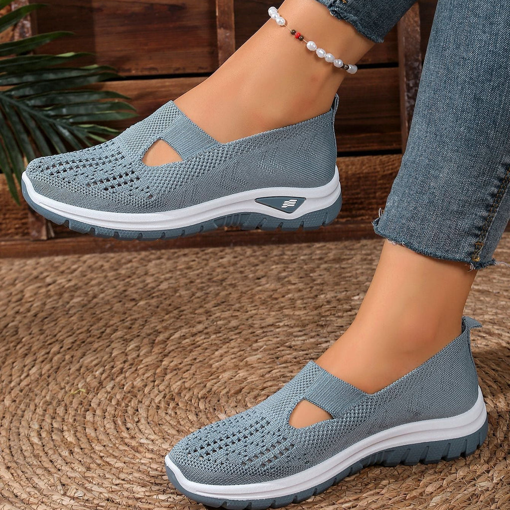 Breathable Knit Slip-On Sneakers Women - Lightweight Mesh Walking Shoes with Cutout Design