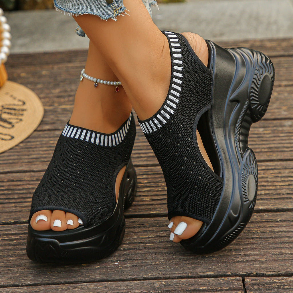 Fashion Knit Mesh Platform Wedge Sandals for Women - 9cm Heel Peep Toe Summer Shoes