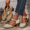 Women's Retro Cut-Out Mary Jane Block Heel Pumps - Floral Hollow-Out Ankle Strap Shoes