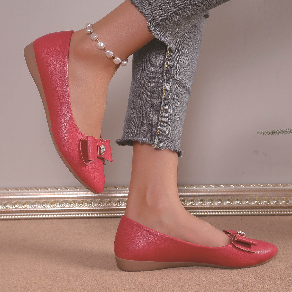 Elegant Bow Decor Pointed Toe Flats - Classic Ballet Style Pumps