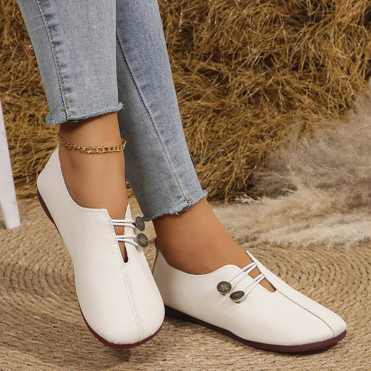 Classic Button Strap Comfort Flats – Casual Slip-On Loafers for Women