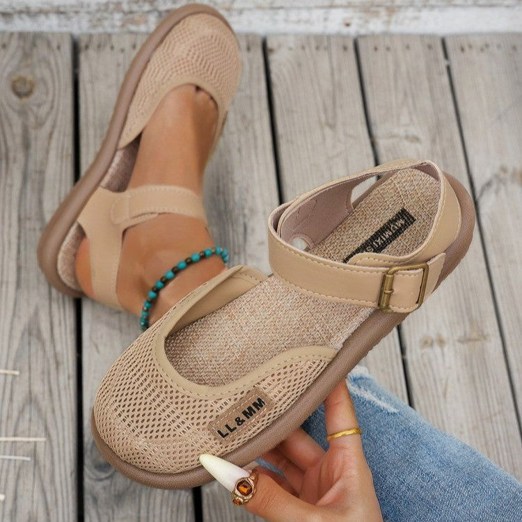 Breathable Mesh Buckle Ankle Strap Sandals - Comfort Flat Shoes
