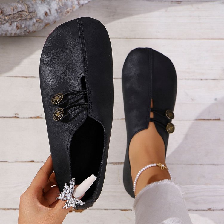 Classic Button Strap Comfort Flats – Casual Slip-On Loafers for Women