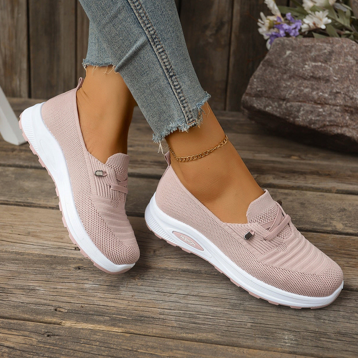 Women's Breathable Knit Slip-On Sneakers – Lightweight Platform Casual Shoes