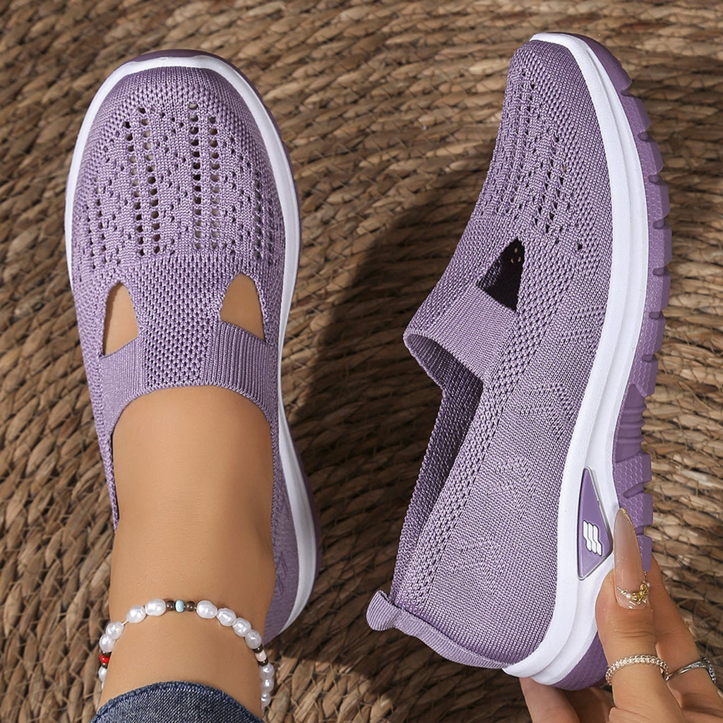 Breathable Knit Slip-On Sneakers Women - Lightweight Mesh Walking Shoes with Cutout Design