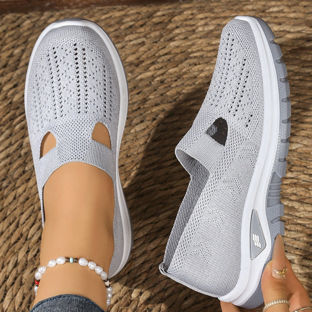 Breathable Knit Slip-On Sneakers Women - Lightweight Mesh Walking Shoes with Cutout Design