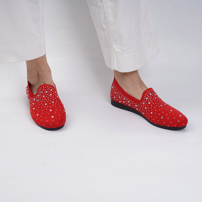 Sparkly Rhinestone Mesh Slip-On Flats – Breathable Comfort Loafers