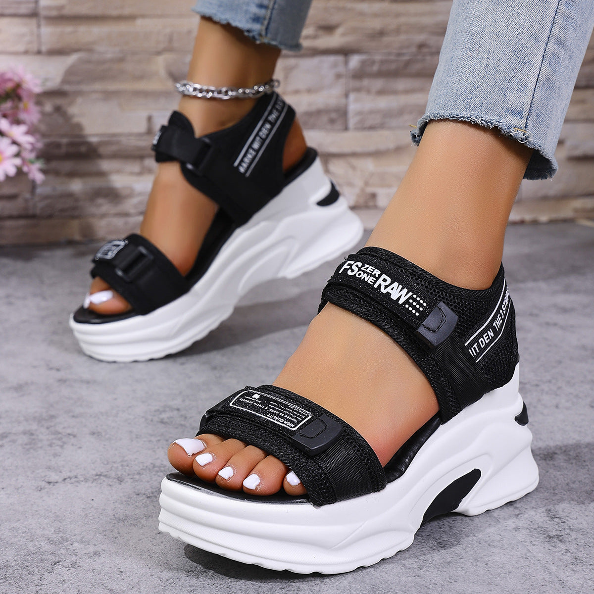 7.5cm Platform Sport Sandals - Comfy Velcro Summer Shoes