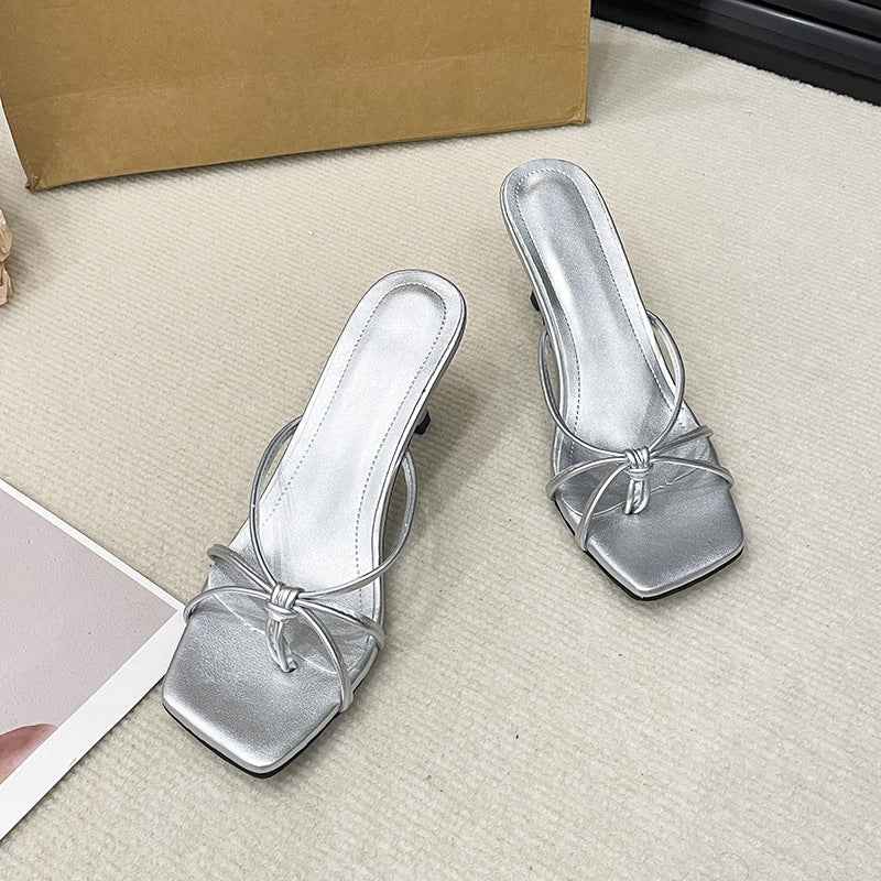 Square Toe Kitten Heel Mules with Bow Knot – 7CM Heel