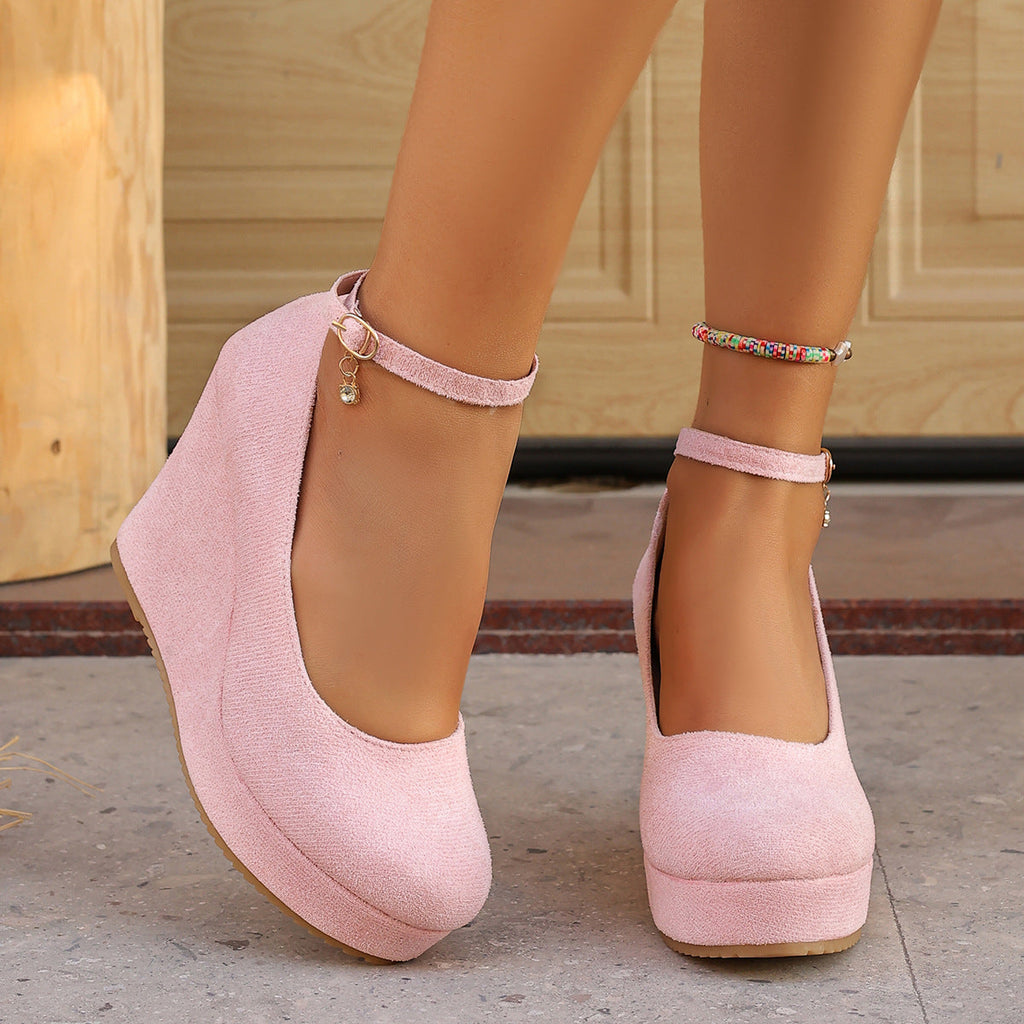 Women's 10CM Platform Wedge Pumps – Ankle Strap Suede High Heels