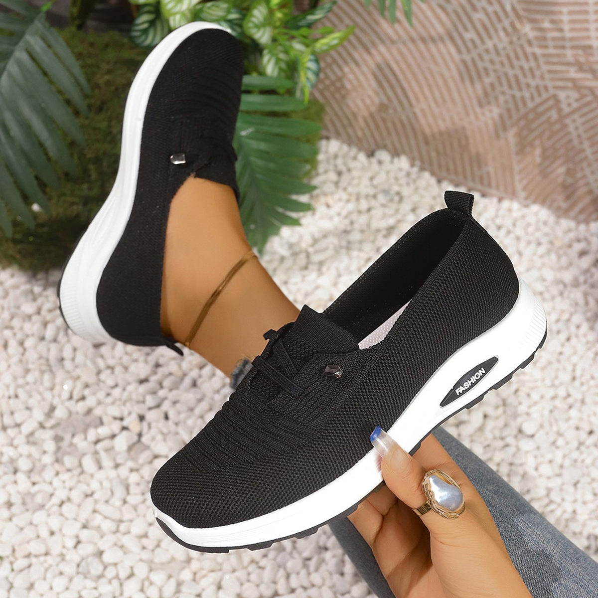 Women's Breathable Knit Slip-On Sneakers – Lightweight Platform Casual Shoes
