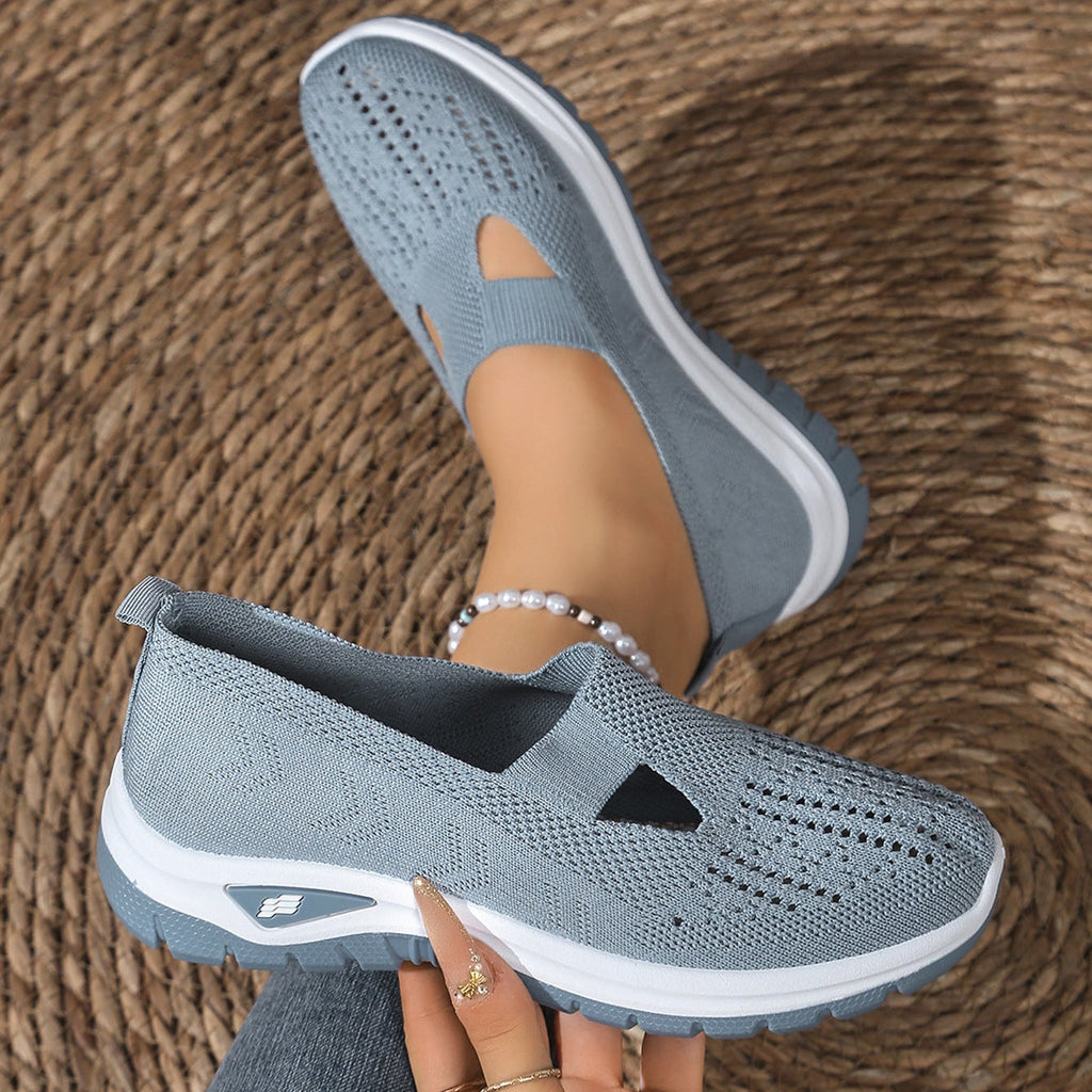 Breathable Knit Slip-On Sneakers Women - Lightweight Mesh Walking Shoes with Cutout Design
