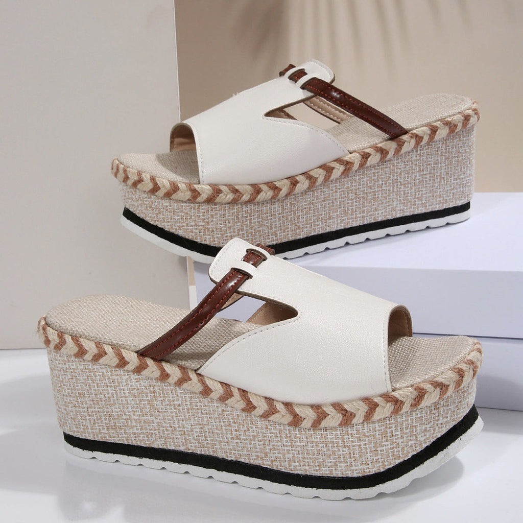 Women's Platform Wedge Espadrille Sandals - 8cm Chunky Peep Toe T-Strap Summer Sandals