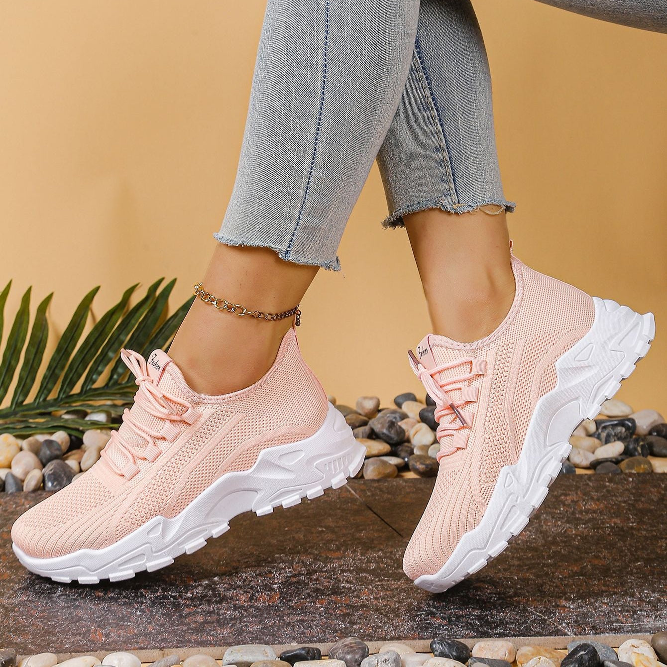 Lightweight Breathable Knit Chunky Sneakers – Women’s Platform Dad Shoes