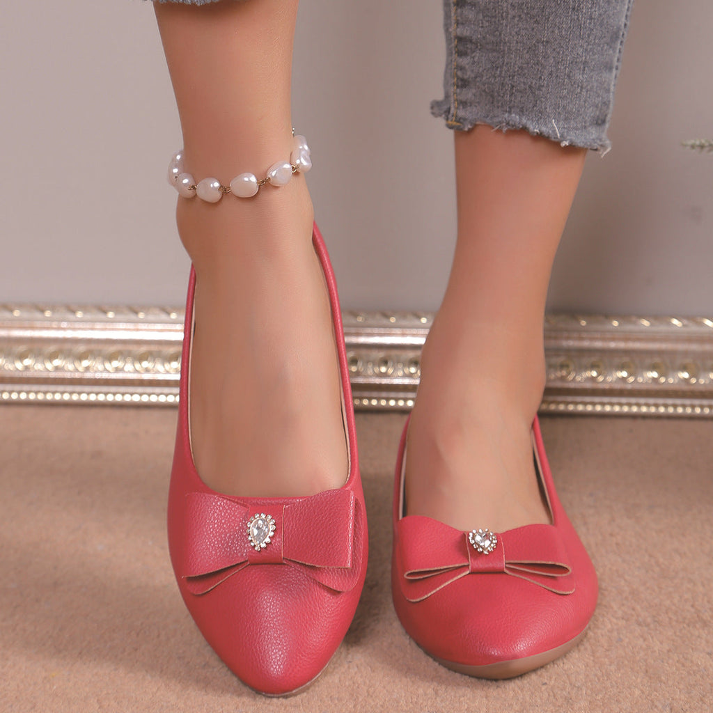 Elegant Bow Decor Pointed Toe Flats - Classic Ballet Style Pumps