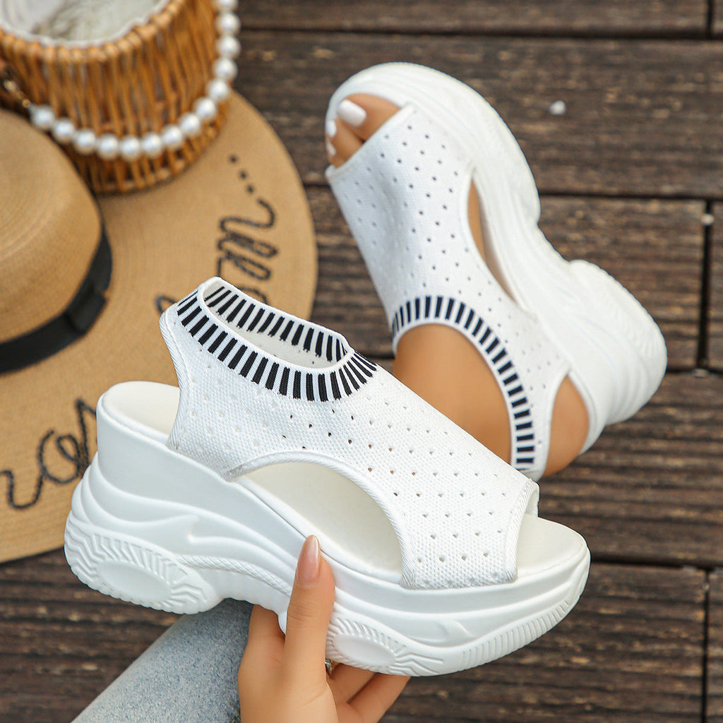 Fashion Knit Mesh Platform Wedge Sandals for Women - 9cm Heel Peep Toe Summer Shoes