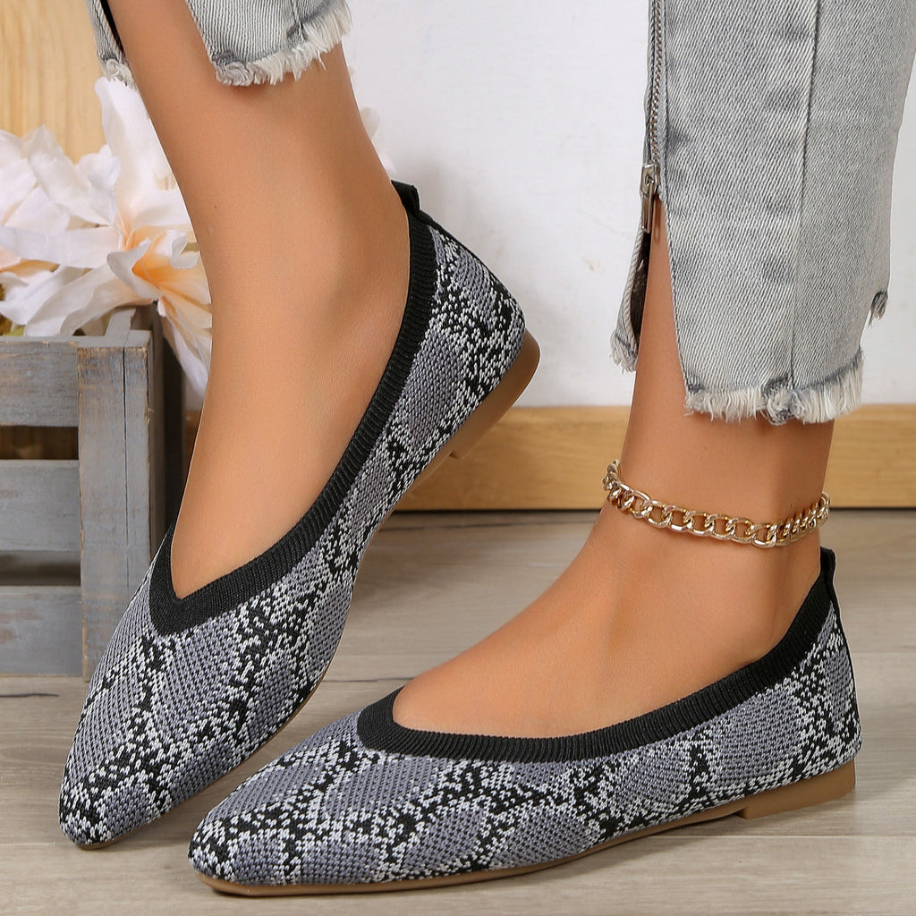 Leopard Print Knit Pointed Toe Flats – Comfortable Slip-On Loafers