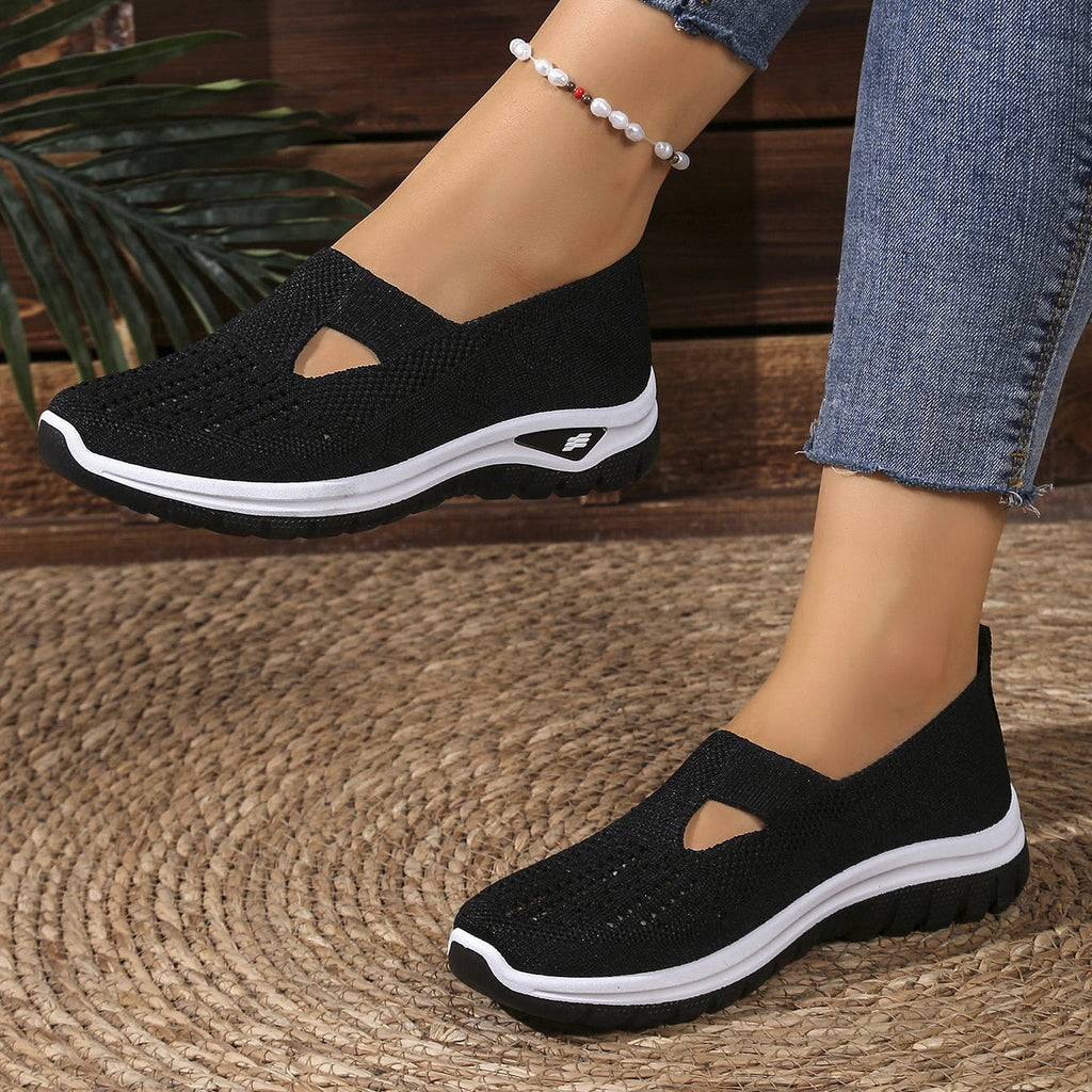 Breathable Knit Slip-On Sneakers Women - Lightweight Mesh Walking Shoes with Cutout Design