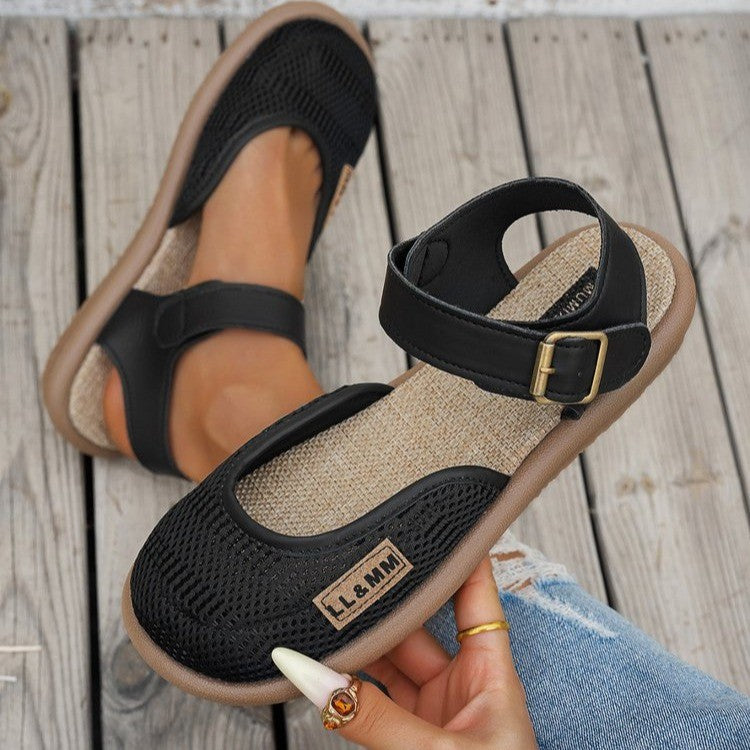 Breathable Mesh Buckle Ankle Strap Sandals - Comfort Flat Shoes