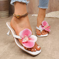 Stylish Kitten Heel Thong Sandals with Orchid Flower – 5.5cm Low Heel Summer Shoes