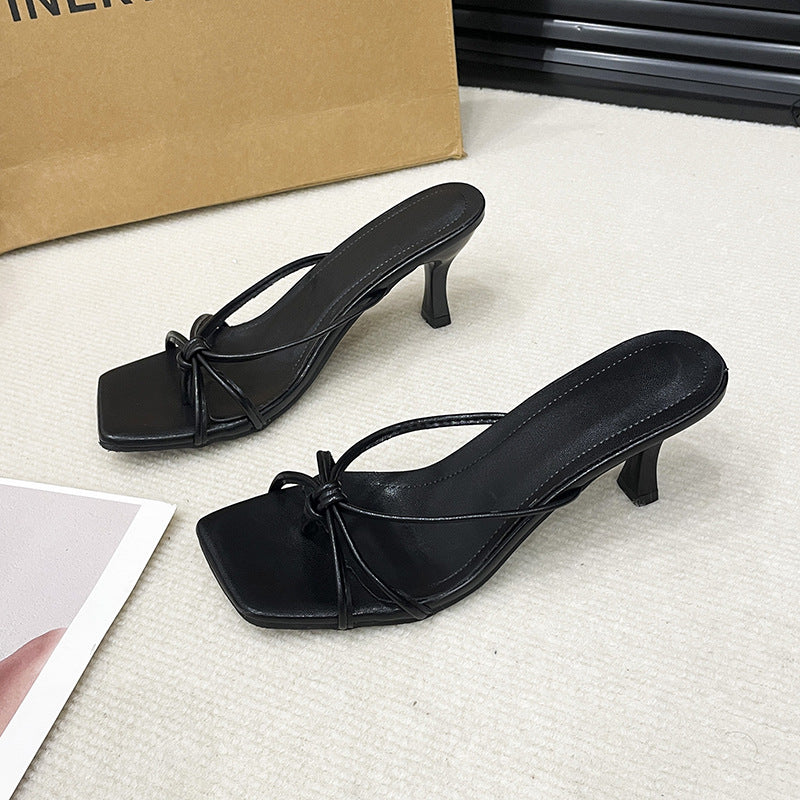 Square Toe Kitten Heel Mules with Bow Knot – 7CM Heel