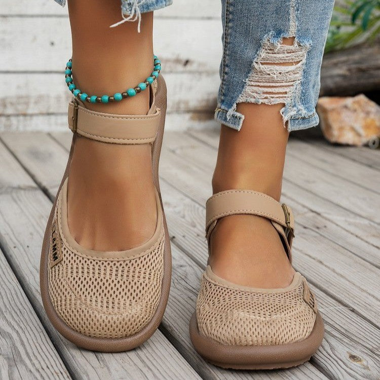 Breathable Mesh Buckle Ankle Strap Sandals - Comfort Flat Shoes
