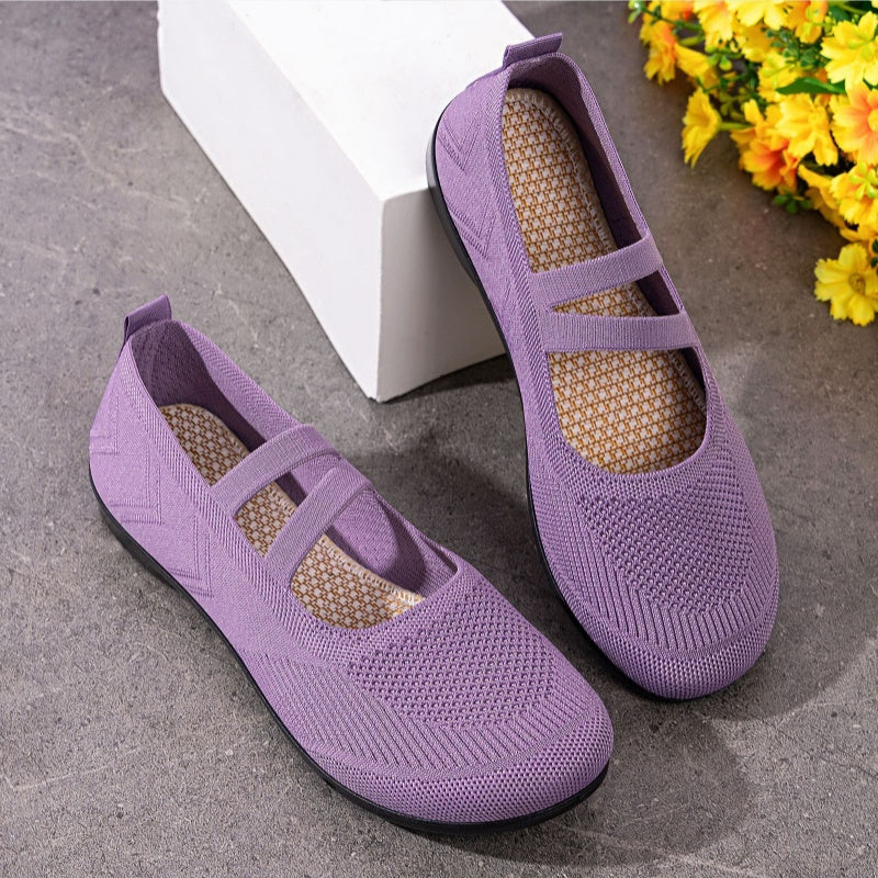Women's Breathable Knit Mary Jane Flats - Comfortable Double Strap Mesh Ballet Flats