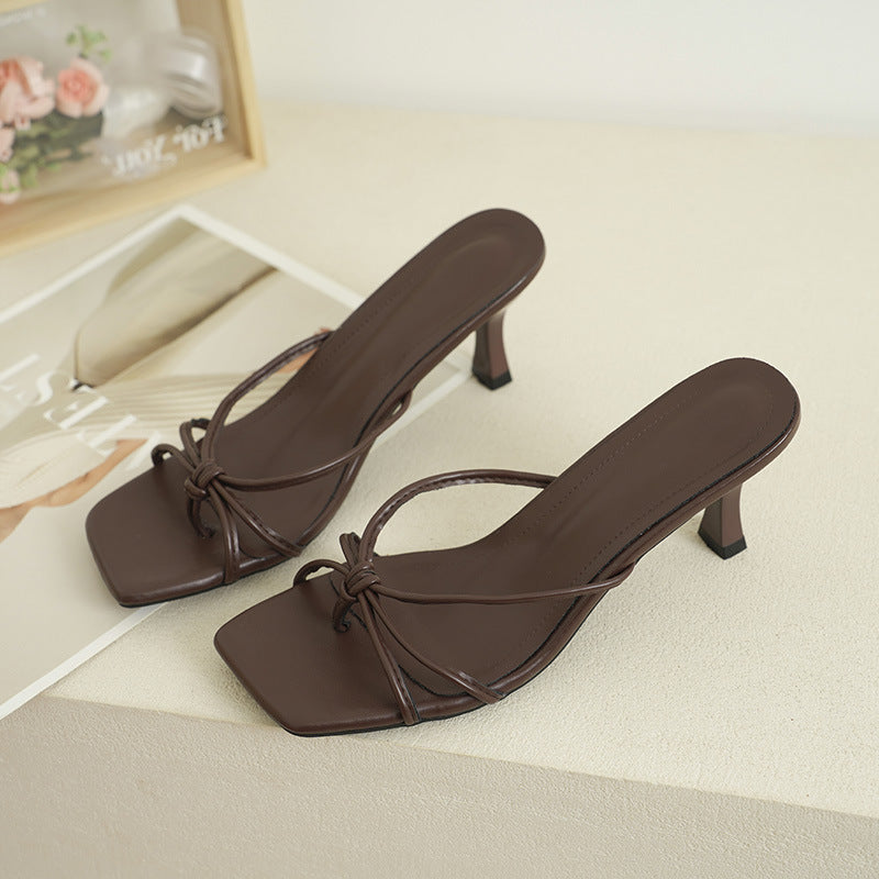 Square Toe Kitten Heel Mules with Bow Knot – 7CM Heel