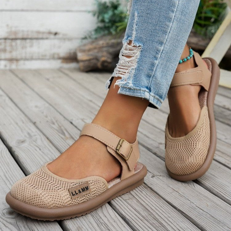 Breathable Mesh Buckle Ankle Strap Sandals - Comfort Flat Shoes