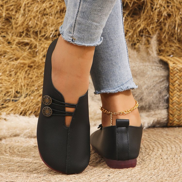 Classic Button Strap Comfort Flats – Casual Slip-On Loafers for Women