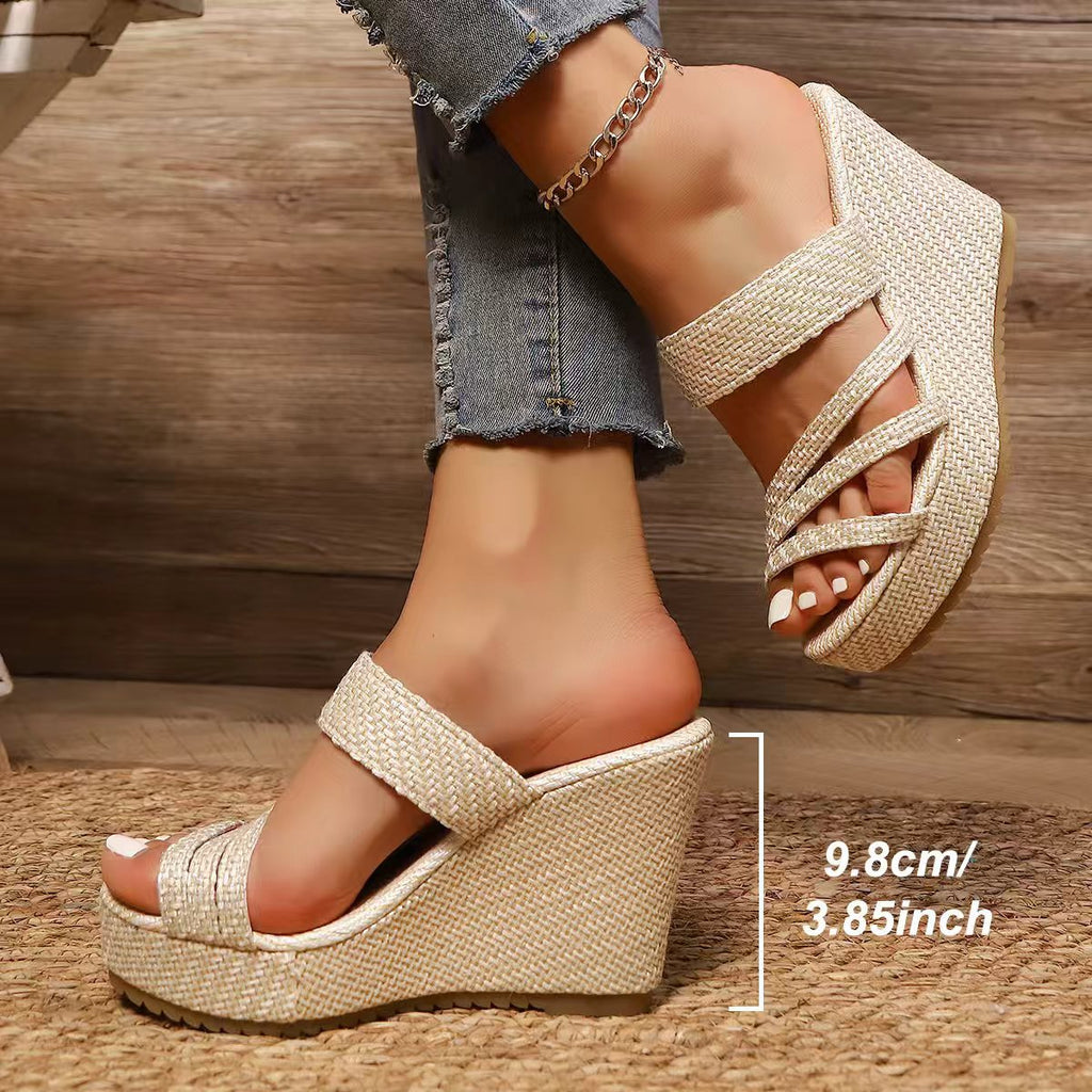 Women's Criss-Cross Wedge Platform Sandals - Braided Strappy Espadrille Wedges