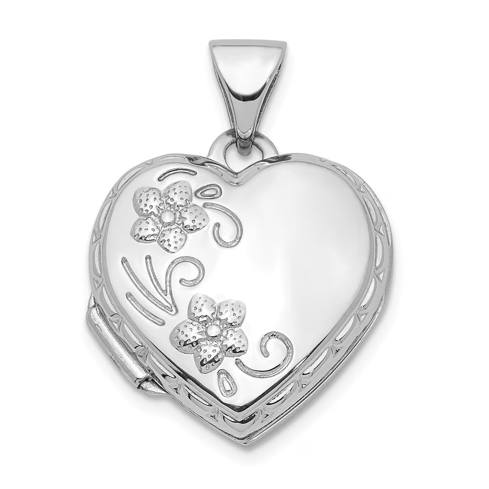 14k White Gold Polished 15mm Photo Locket Pendant Necklace A456175