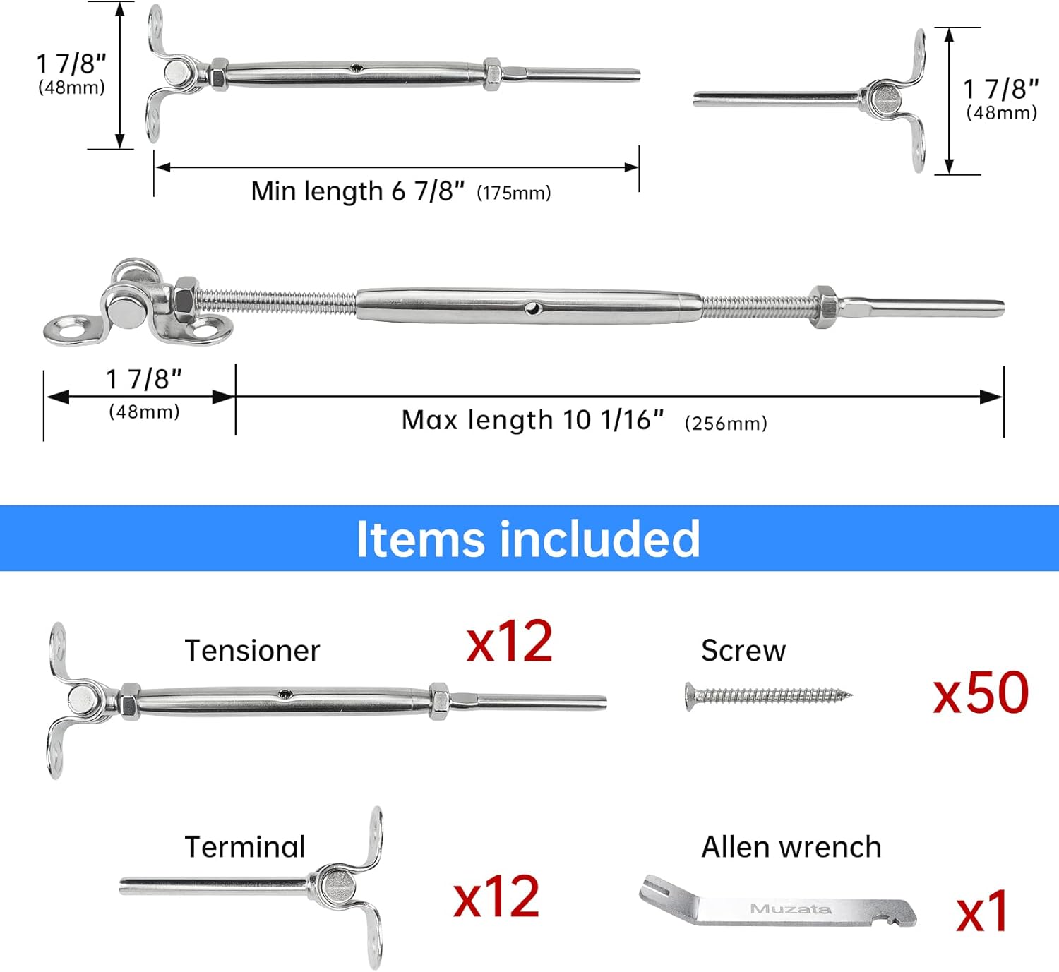 12Set Cable Railing Kit 1/8 T316 Stainless Steel Angle 180° Adjustable Z53398