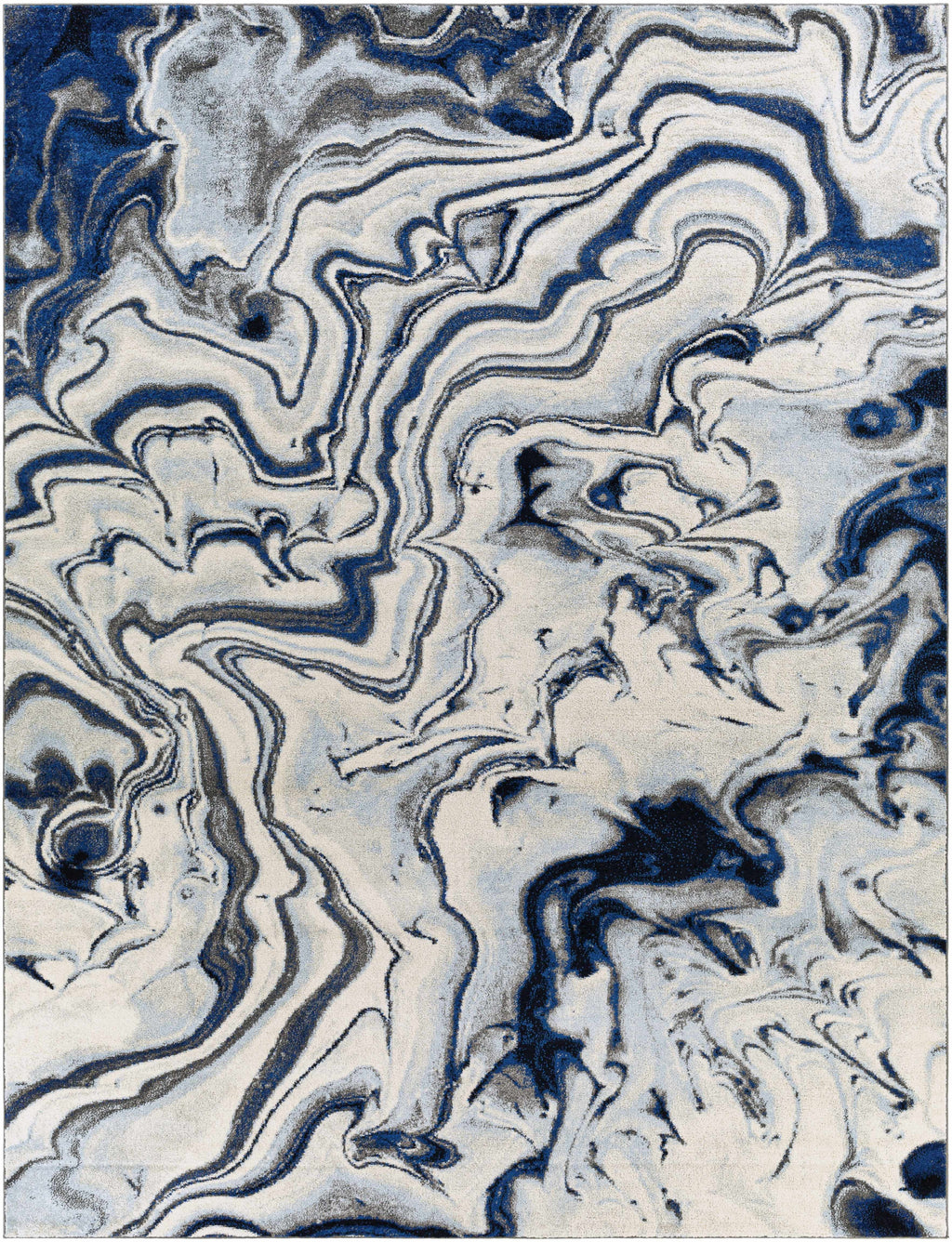 Abstract Coastal Area Rug - Marble Swirl Pattern - Ombre Blue, Royal Blue, Navy Blue, Grey, White - 5'3" x 7'3" C483582