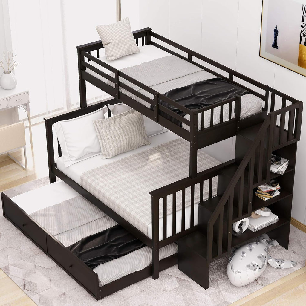 Twin Over Full Bunk Bed with 4 Storage and Staircase L8560