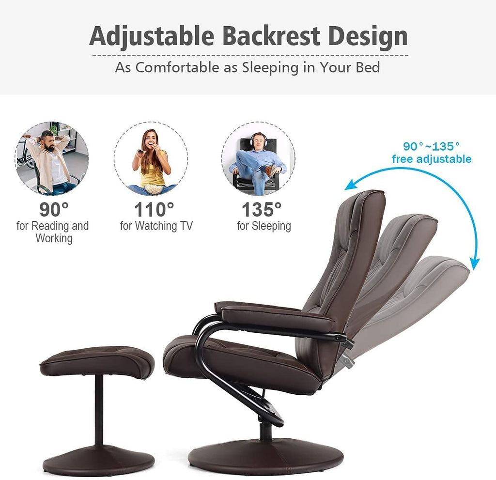 Brown PU Leather Swivel Recliner Chair with Ottoman Set Z536597
