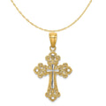 14K Two-Tone Gold Rhodium Plated Diamond Cut Cross Pendant With 14K Yellow Gold Rope Chain 20" J1287
